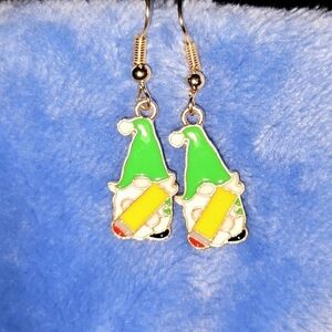 Festive Gnome Earrings with Green and Yellow Accents